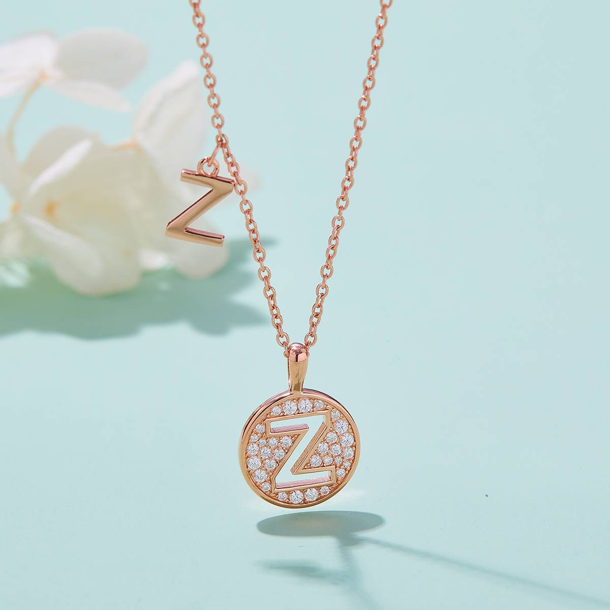 Z pendant S925 silver plated rose gold Moissanite light luxury letter necklace